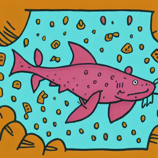 Image similar to illustration of a anthromorphic catfish giving a thumbs up in the style of bojack horseman, by lisa hanawalt