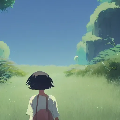 Prompt: walking out of town, lookin'for a better place, something's on my mind, always in my head space, cory loftis, james gilleard, atey ghailan, makoto shinkai, goro fujita, studio ghibli, rim light, exquisite lighting, clear focus, very coherent, plain background