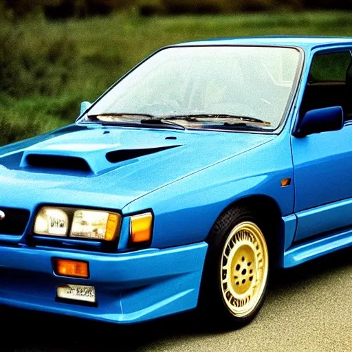Prompt: 1985 Subaru WRX STi photograph of blue WRX from 1985