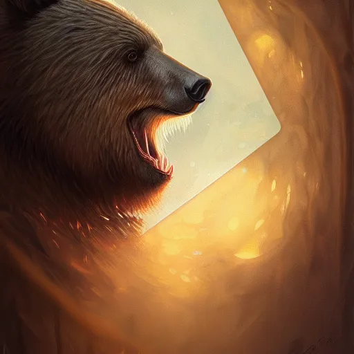 Image similar to realistic bear playing broken lines electric triangle domra, realistic portrait, symmetrical, highly detailed, digital painting, artstation, concept art, smooth, sharp focus, illustration, cinematic lighting, art by artgerm and greg rutkowski and alphonse mucha