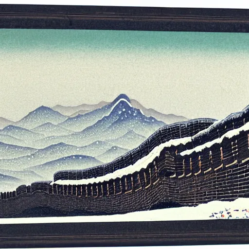 Image similar to The Great Wall, snowy day, Kawase Hasui