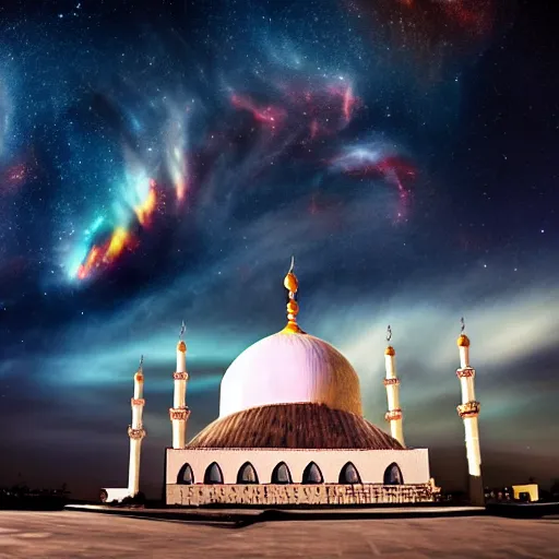 Image similar to mosque surrounded by nebula clouds