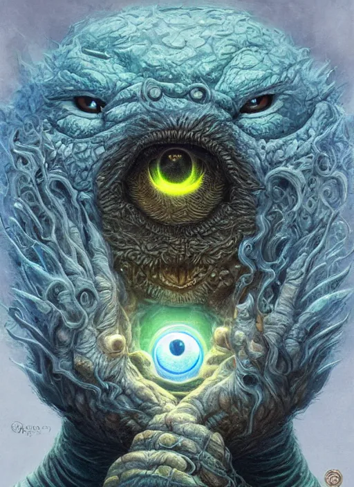 Image similar to cookie monster glowing eyes, shamanic poster lsd art, intricate, elegant, highly detailed, centered, digital painting, artstation, concept art, smooth, sharp focus, illustration, artgerm, tomasz alen kopera, peter mohrbacher, donato giancola, joseph christian leyendecker, wlop, frank frazetta