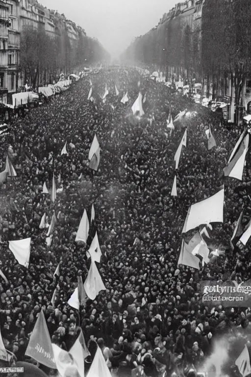 Prompt: citizens of paris riot and roll a giant cheese fondue onto champs elysees, getty images