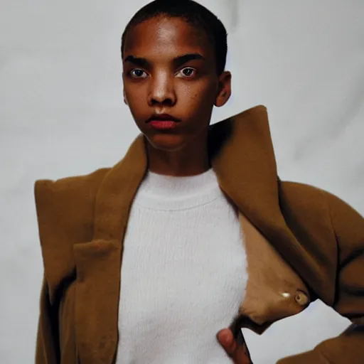 Image similar to realistic photoshooting for a new ssense!!! lookbook, color film photography, photo of a woman, photo in style of tyler mitchell, 3 5 mm, featured on vogue