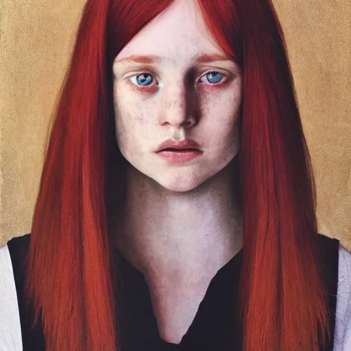 Prompt: A Swiss French Red Haired Girl With Freckles :: Symmetrical Portrait