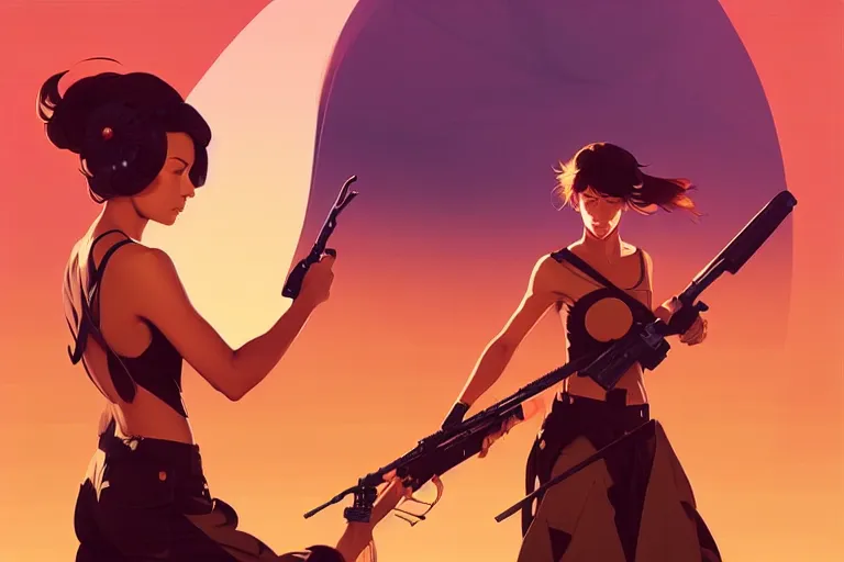 Image similar to smooth weapon, desert - colors, centered median photoshop filter cutout vector behance hd by artgerm, jesper ejsing, by rhads, makoto shinkai and lois van baarle, ilya kuvshinov, rossdraws, illustration, art by ilya kuvshinov and gustav klimt