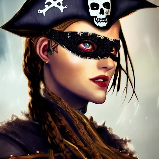 Prompt: Pirate Queen wearing an eye patch, close-up, highly detailed, high quality, fantasy concept art, soft lighting, photorealistic,