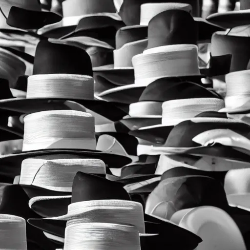 Image similar to 8 Flying hats, 8k UHD, Movie shot, black and white