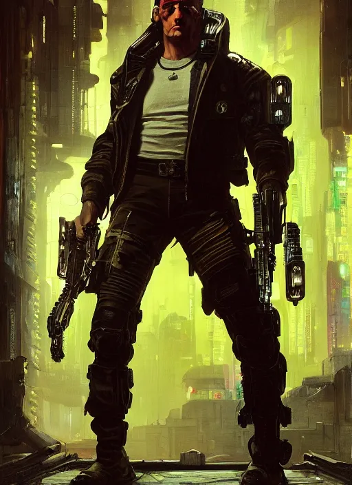 Image similar to frankenstein. cyberpunk mercenary wearing a military vest and combat jumpsuit. (Cyberpunk 2077, bladerunner 2049). Iranian orientalist portrait by john william waterhouse and Edwin Longsden Long and Theodore Ralli and Nasreddine Dinet, oil on canvas. Cinematic, vivid colors, hyper realism, realistic proportions, dramatic lighting, high detail 4k