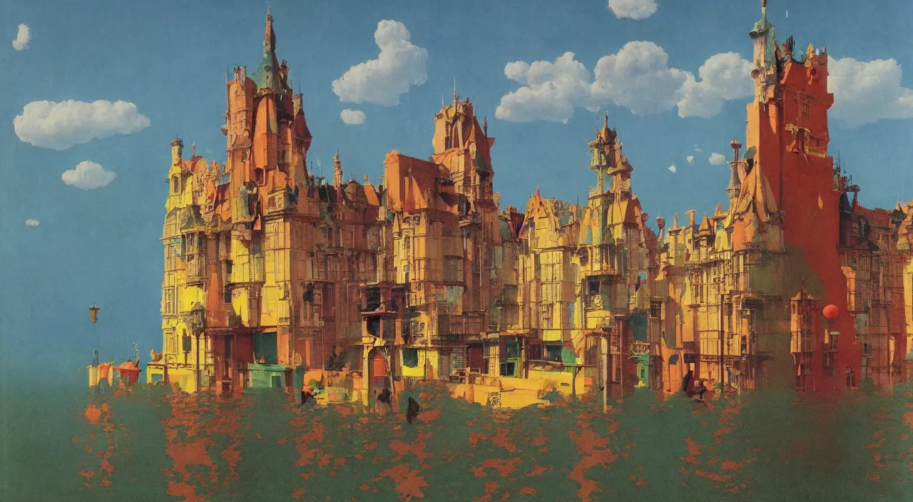 Prompt: single flooded simple victorian colorful clay tower, very coherent and colorful high contrast!! masterpiece by rene magritte simon stalenhag carl spitzweg syd mead norman rockwell edward hopper james gilleard, dark shadows, sunny day, hard lighting