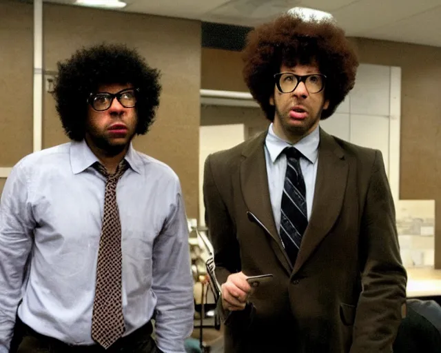 Image similar to richard ayoade as moss and chris o'dowd as roy in the it crowd ( 2 0 0 6 ), channel 4, episode still, 4 8 0 p