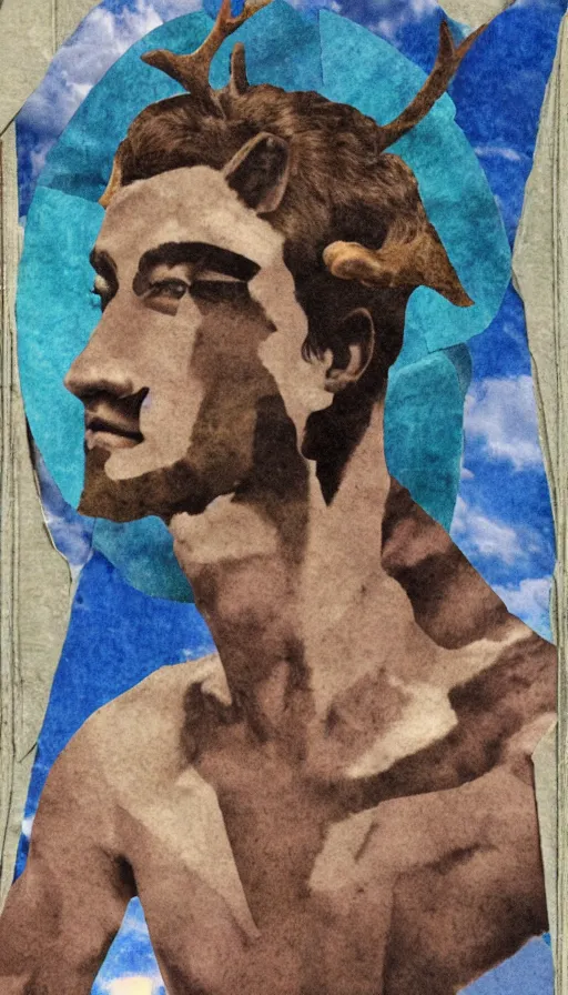 Prompt: a faun in profile, collage in the style of hannah hoch