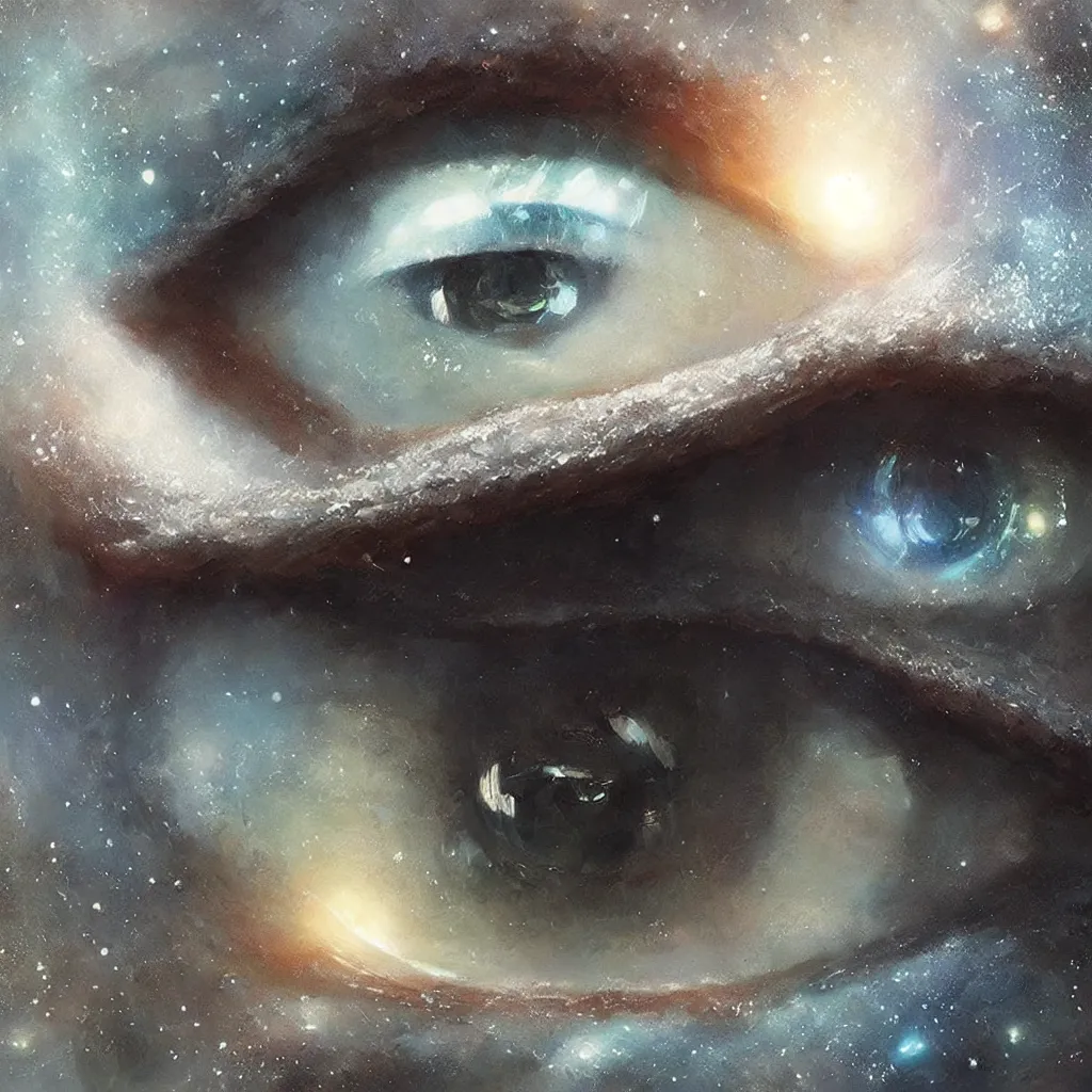 Image similar to galaxy incornea of eye, overdetailed art, by greg rutkowski, magic