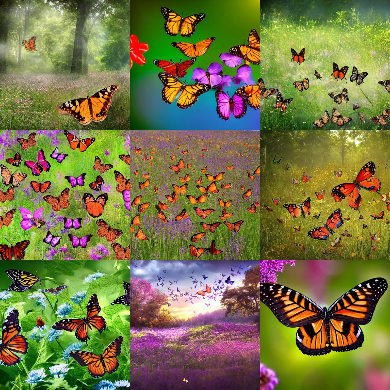 Prompt: a beautiful photo of a wonderful clearing with lots of butterflies, high resolution