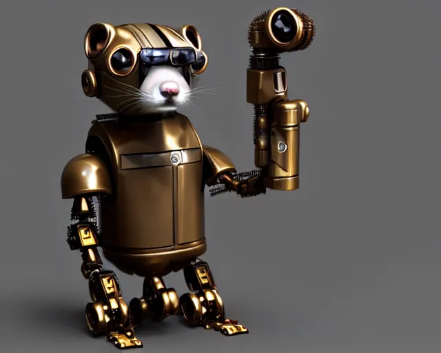 Image similar to futuristic steampunk ferret - shaped robot, 3 d octane render, cyberpunk ferret - shaped mechanical robot