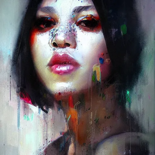 Prompt: face protrait of dojacat, realistic, ultrahd, jeremy mann painting