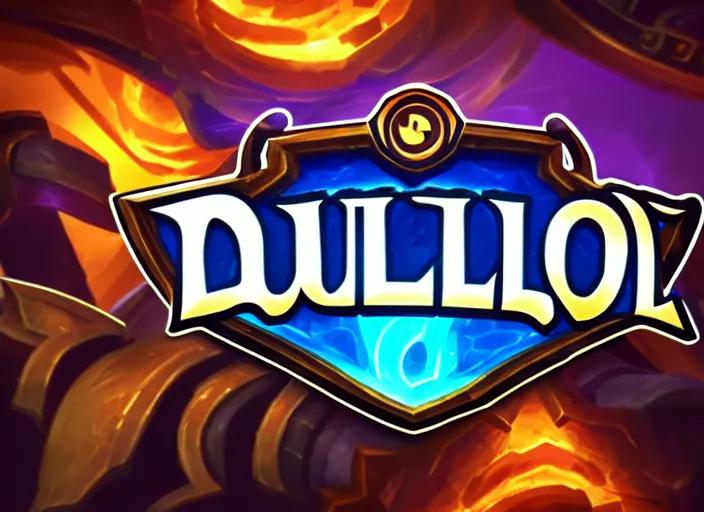 Image similar to logo for a game called'duelio ', style of hearthstone and league of legends, logo concept, fantasy, fun