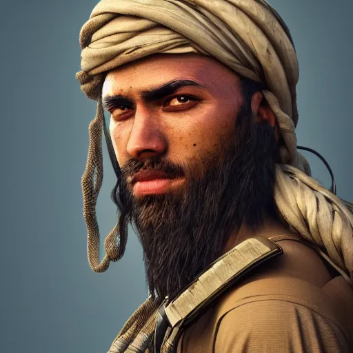 Prompt: a portrait of a taliban soldier, trending artstation, octane render, cgsociety, 8k