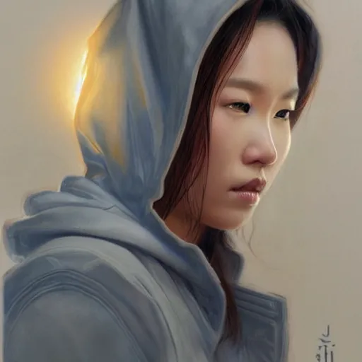 Image similar to asian lightning goddess, lifelike, portrait, wearing a hoodie and modern clothing, looking at viewer, highly detailed, digital painting, artstation, concept art, sharp focus, illustration, cinematic lighting, art by artgerm and greg rutkowski and alphonse mucha