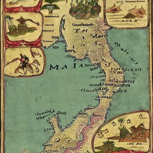 Image similar to map of thailand, fantasy, 1 7 th century,