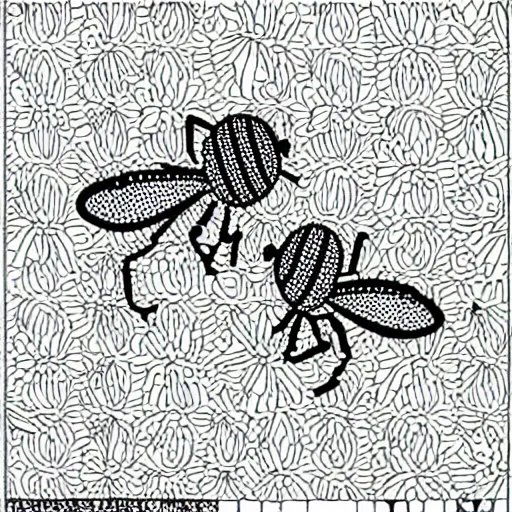 Prompt: Coloring page of two happy grandmas bees knitting