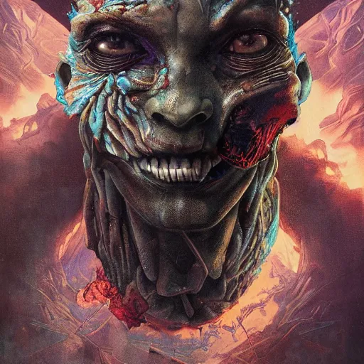 Image similar to portrait of Gargoyle, cameras, melting ,8k,by tristan eaton,Stanley Artgermm,Tom Bagshaw,Greg Rutkowski,Carne Griffiths, Ayami Kojima, Beksinski, Giger,trending on DeviantArt,face enhance,hyper detailed,minimalist,cybernetic, android, blade runner,full of colour