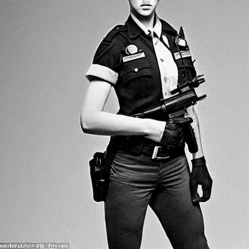 Prompt: this photo ( by annie leibovitz ) of a real human young policewoman was used as a reference when designing judy hopps