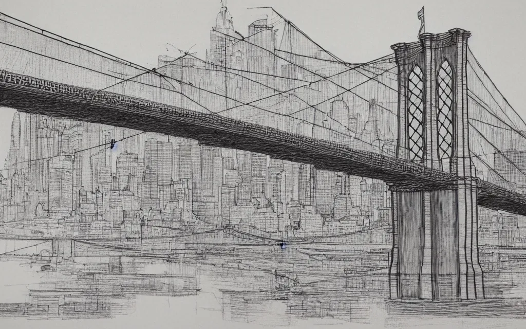 Image similar to brooklyn bridge blueprints drawn by davinci