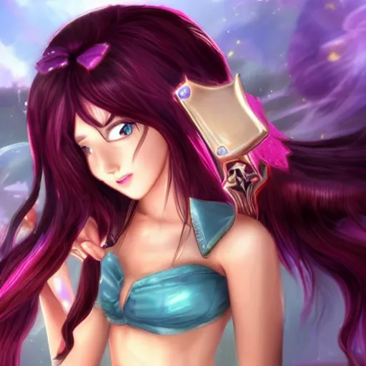 Image similar to seraphine from league of legends brushing her hair