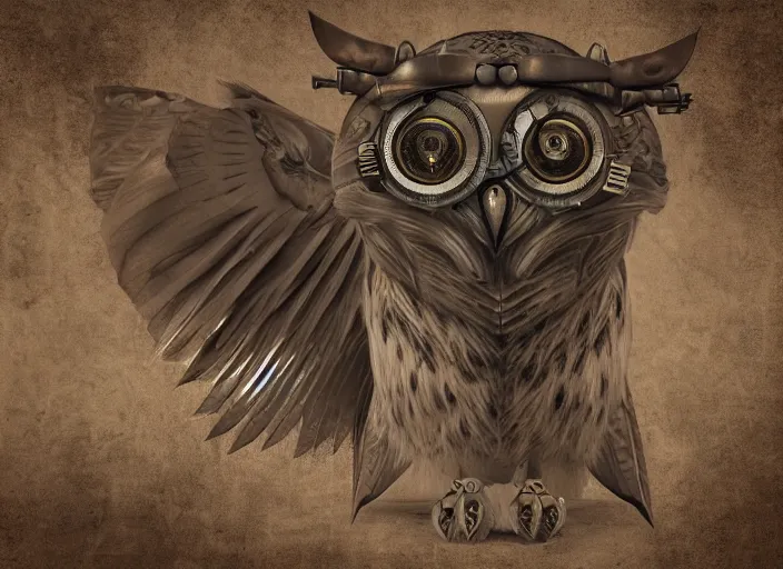 Image similar to a Warrior owl art nuveau, steampunk, symmetry, full frame, cinematic light , unreal engine,