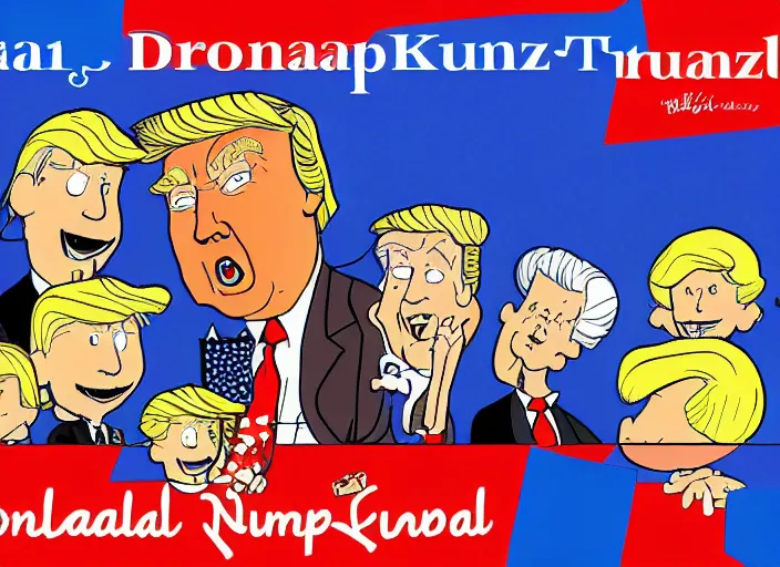 Image similar to donald trump, a jigsaw puzzle by charles schulz, behance contest winner, naive art, official art, colorized, digitally enhanced
