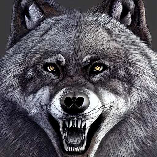 Image similar to alpha wolf head, scarred eye, head, digital art, highly detailed, artstation, digital art