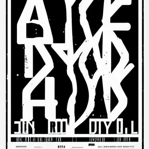 Image similar to black on white graphic poster for a techno party in style of david rudnick, acid, y 2 k