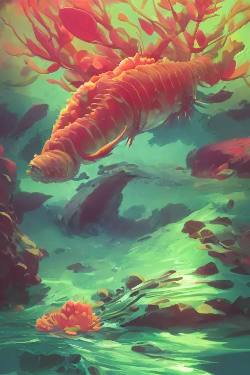 Image similar to creature animal sushi cristal very big eye roots cactus elemental flush of force nature micro world fluo fishscale, behance hd by jesper ejsing, by rhads, makoto shinkai and lois van baarle, ilya kuvshinov, rossdraws global illumination