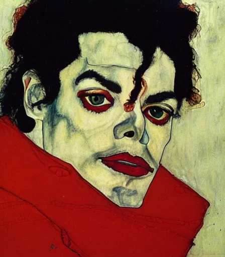 Image similar to portrait of michael jackson by egon schiele, intense desire, high quality, high detail