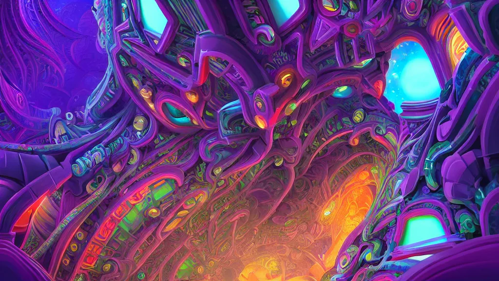 Prompt: a hyperdetailed painting vibrant vectors forming impossible interdimensional shapes that transcend space and time, ambient occlusion, 3 d model, quantum fractals, magic realism inspired by psychadelia and ancient architecture of thailand, trending on artstation,