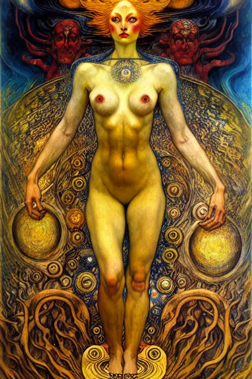 Image similar to Divine Chaos Engine by Karol Bak, Jean Delville, William Blake, Gustav Klimt, and Vincent Van Gogh, symbolist, visionary