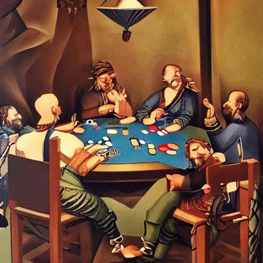 Image similar to Nordic Gods playing poker, detailed