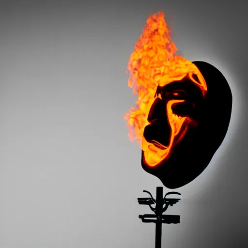 Image similar to burning head cop, centered, at night, mid shot, editorial photography