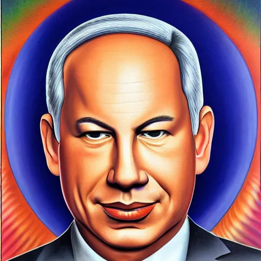 Image similar to portrait of binyamin netanyahu by alex grey, high deatil