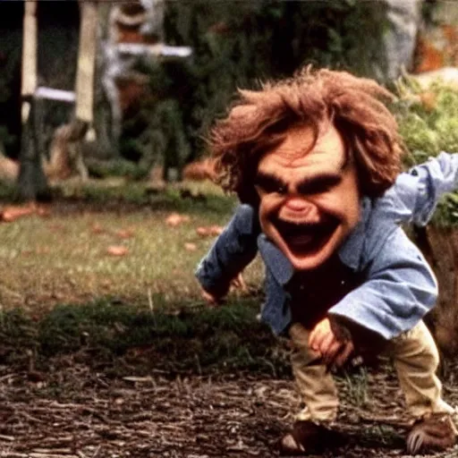 Image similar to “a still of Peter Dinklage running away from the troll in Ernest Scared Stupid”