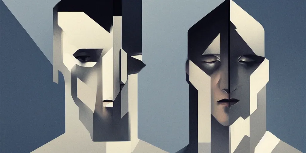 Prompt: highly detailed portrait of a portrait geometric face modernist bauhaus minimalism, by greg rutkowski and fujimoto tatsuki, dramatic lighting, dynamic pose, dynamic perspective
