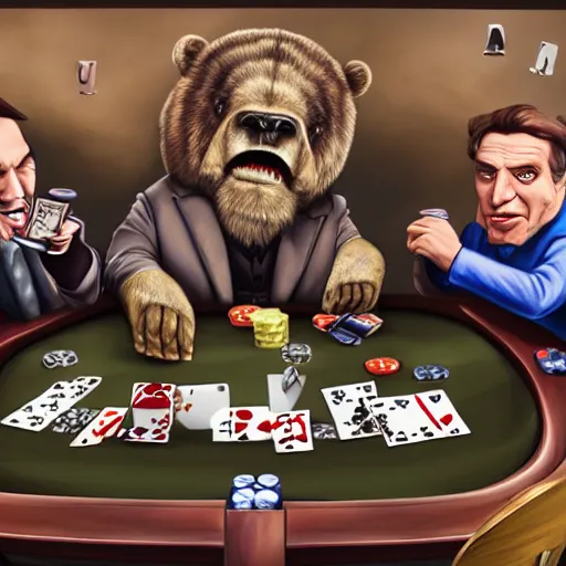 Prompt: photo realistic tardigrade and grizzly bear mobsters playing poker