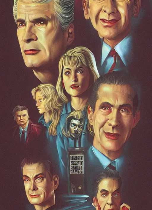 Prompt: twin peaks movie poster art by jim warren