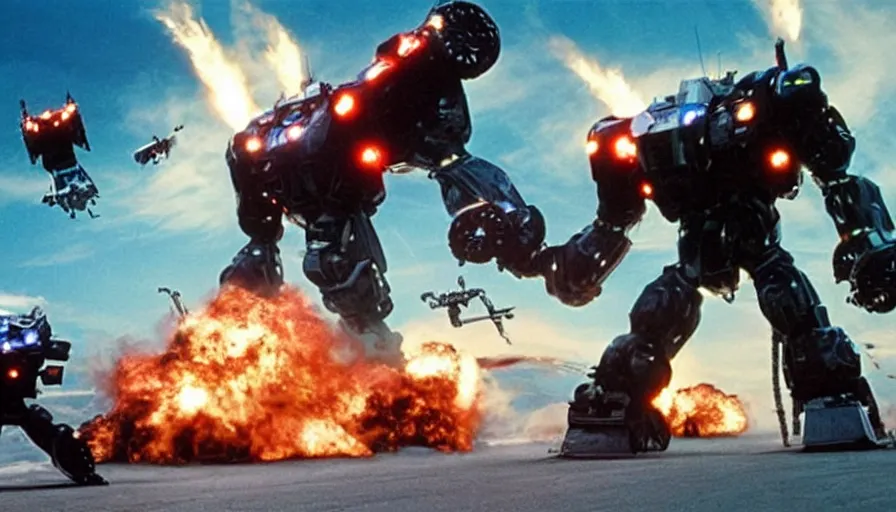 Prompt: full - color cinematic movie still from a live - action dairugger action film directed by michael bay. the scene features the science - fiction vehicles from dairugger fighting in space and joining together to form a giant robot. highly - detailed ; photorealistic ; epic.