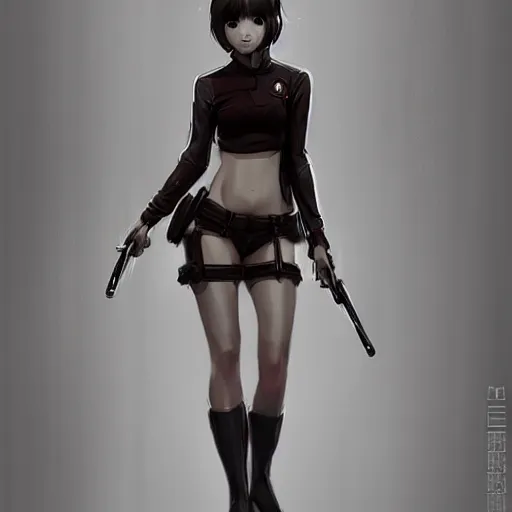 Image similar to character sheet cute girl, digital art by wlop. character design concept art. artstation contest winner, cinematic paint. lower shot. blade runner, scifi, candy girl