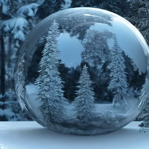 Image similar to Winter sphere in thd middle of the jungle, 8k, detailed, concept art, trending on artstation