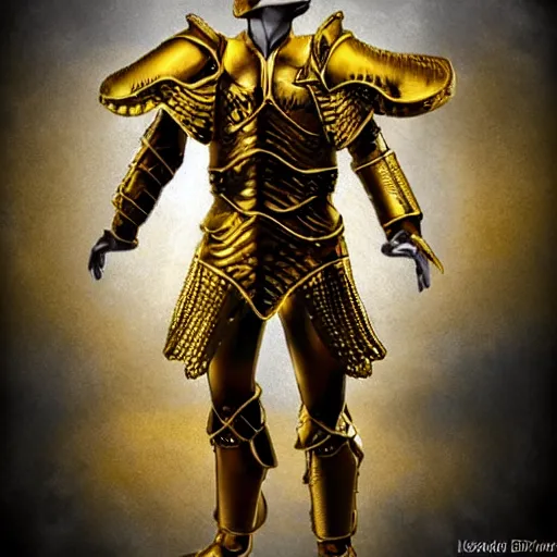 Prompt: mandark as a golden gold, armor, high fantasy, vivid, surreal - n 9