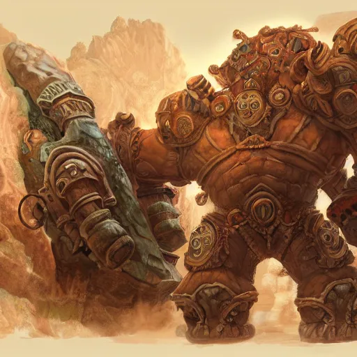 Image similar to A giant sandstone golem, intricate, detailed, World of Warcraft concept art, award winning drawing,